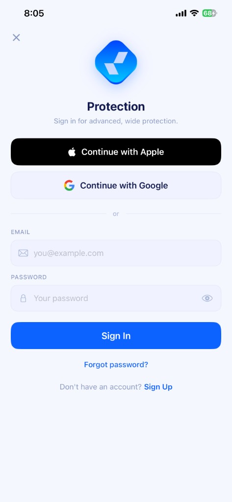 KloxVPN iOS sign in with Apple Google or email